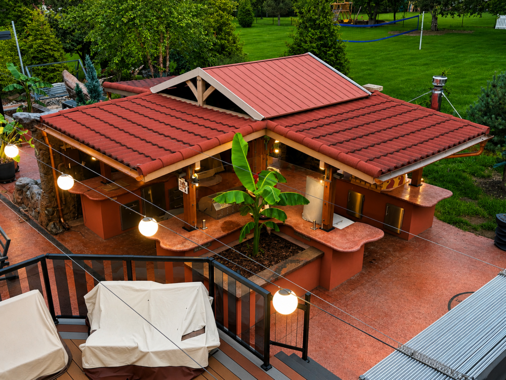 Backyard gazebo outdoor kitchen with finished patio