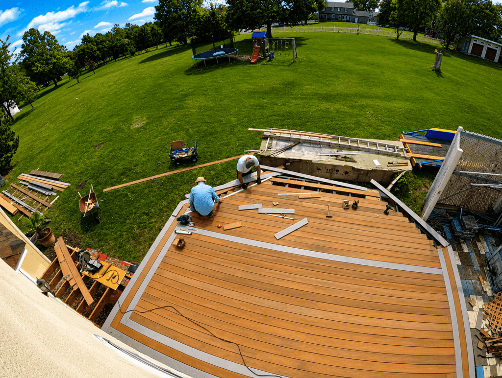 Full run of aluminum and glass railing with composite deck boards below