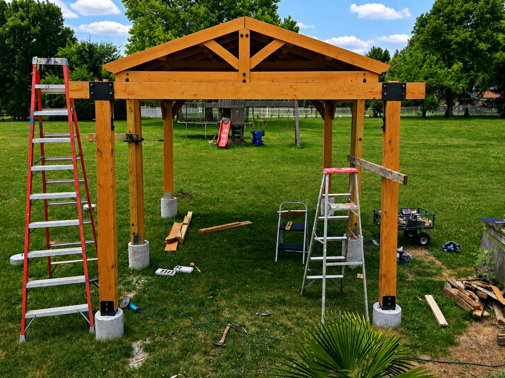 Setting 6x4 beams on top of the 6x6 gazebo posts