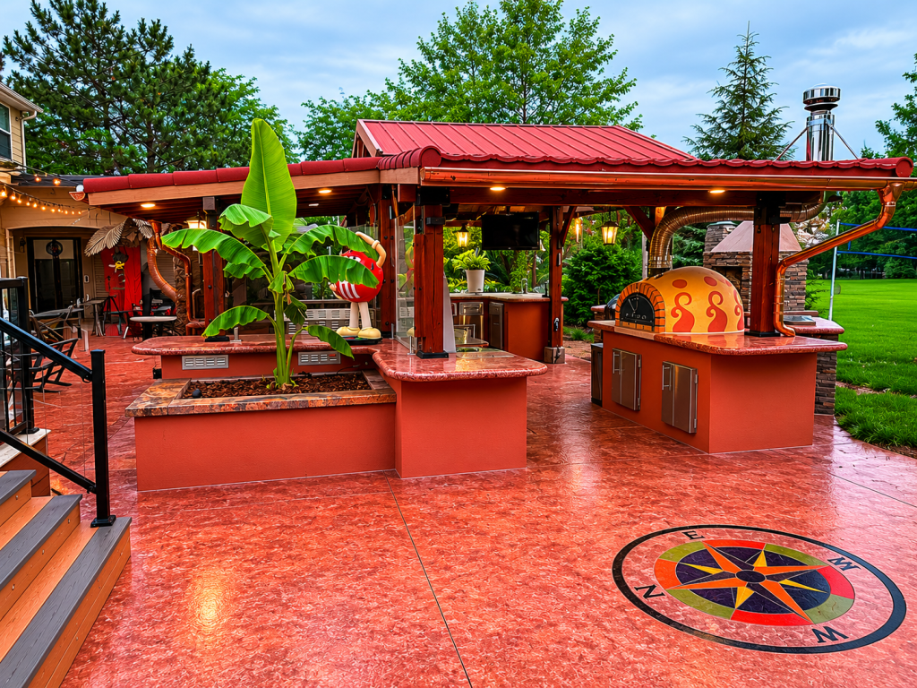 Finished DIY outdoor kitchen built inside an expanded Sam's Club gazebo