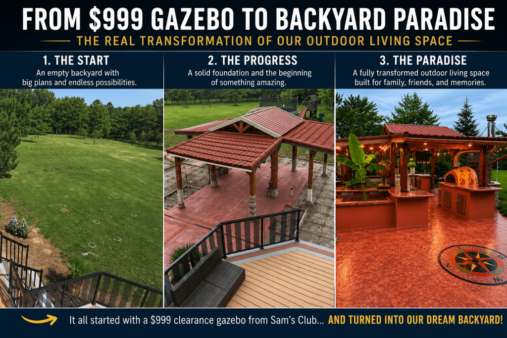 Finished gazebo outdoor kitchen and patio in the backyard