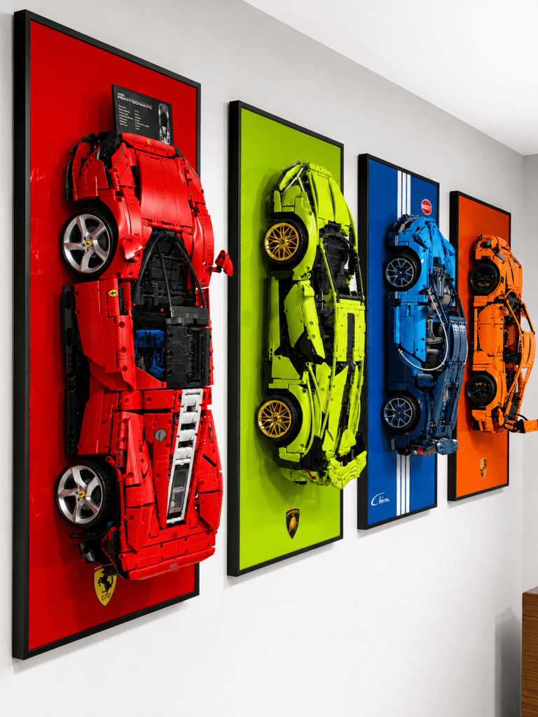 LEGO Technic Bugatti Chiron in open box before wall-mount display installation