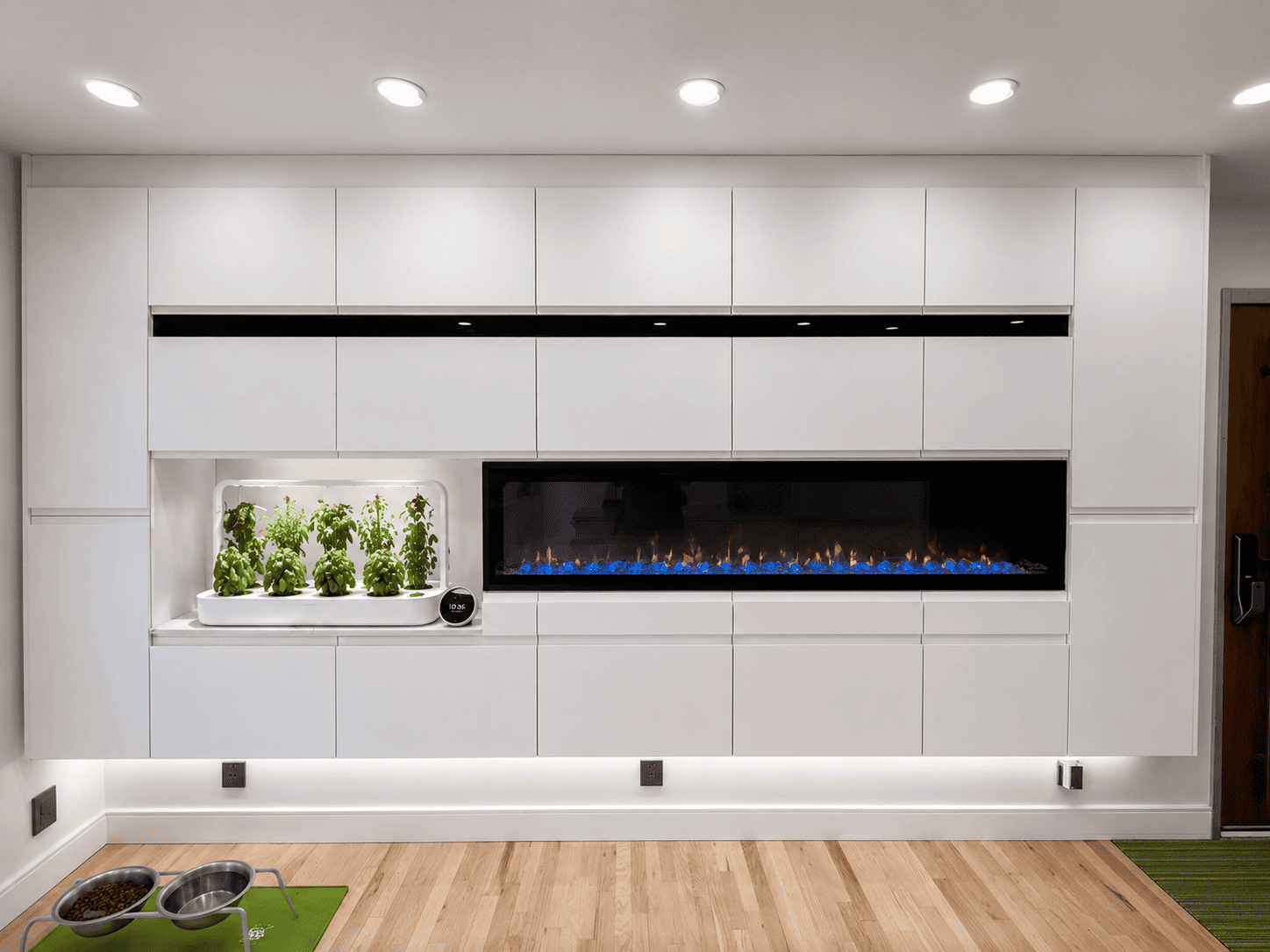 IKEA Sektion kitchen with a built-in hydroponic smart garden niche and integrated electric fireplace